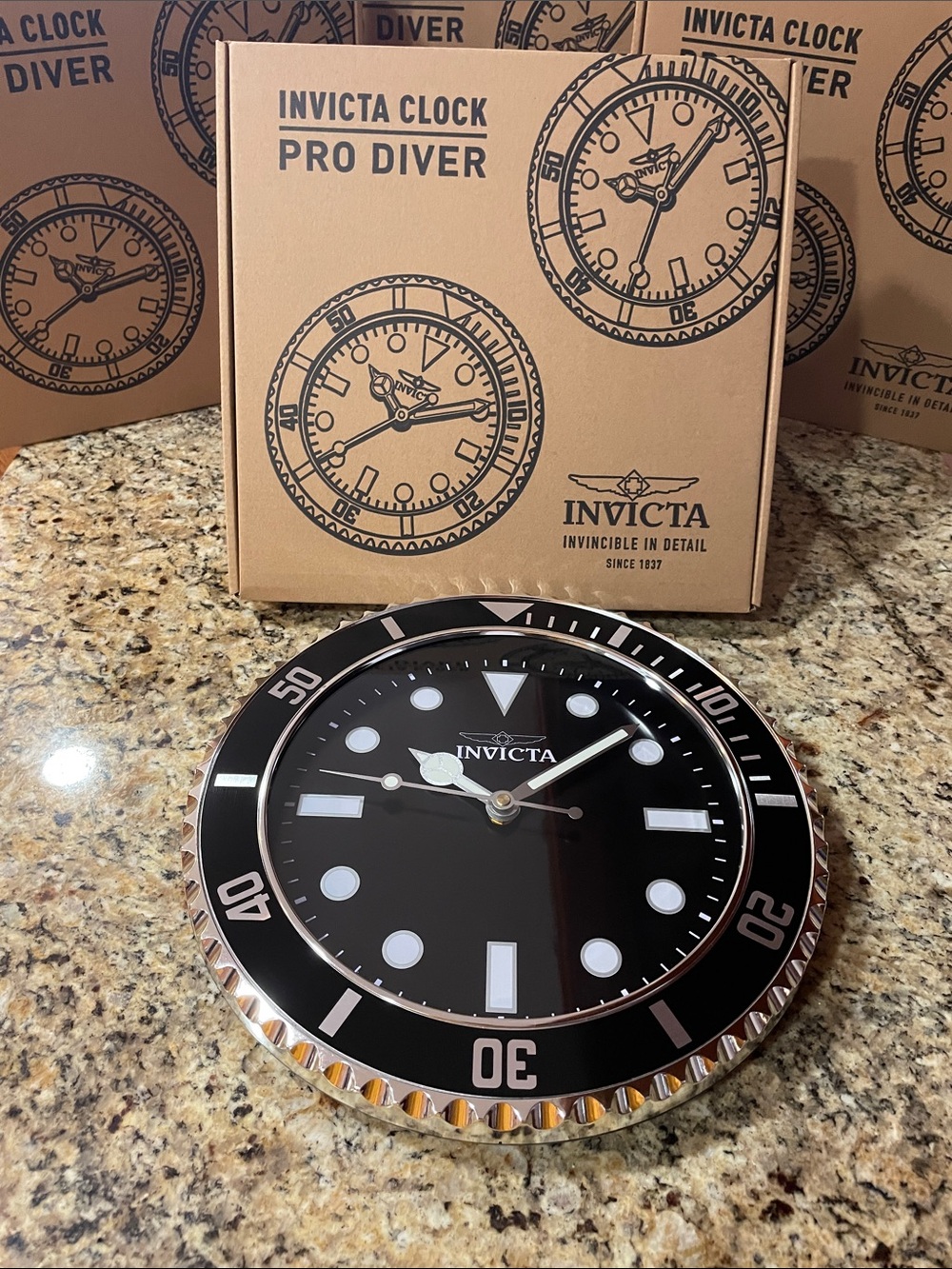 Invicta Black and Silver Pro Diver 12inch Wall Clock